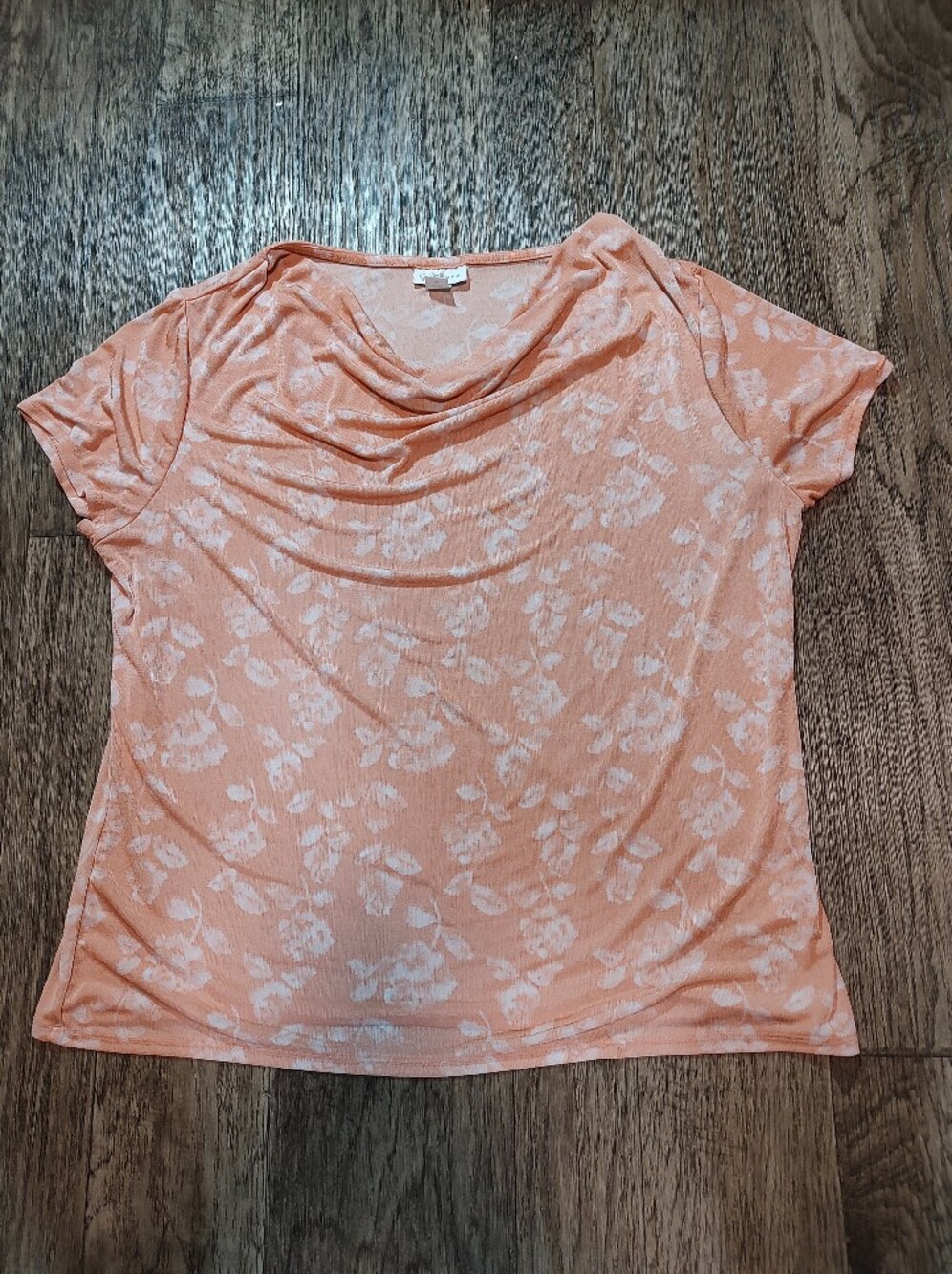 Jacklyn Smith Women’s Peach Floral Short-Sleeve Drape Neck Top Size 2XL